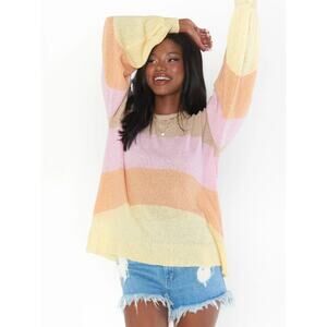 Show Me Your Mumu Pismo Sweater Sunny Stripe Knit M Balloon Sleeve Pastel Boho